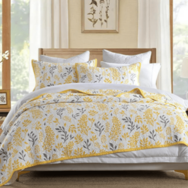Floral yellow Quilted Bedcover