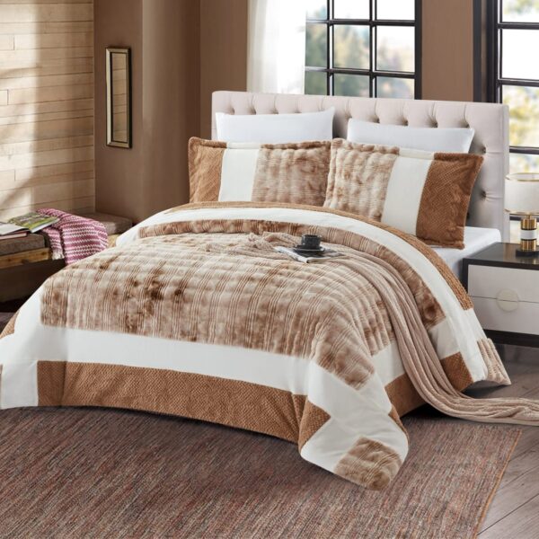 Faux rabbit fur comforter set