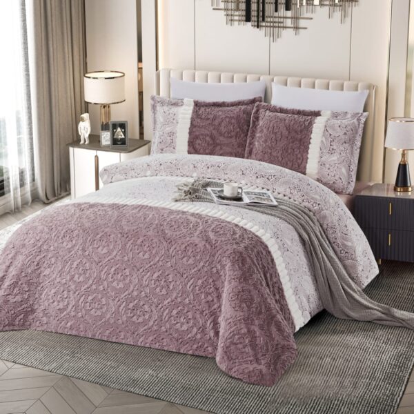 Faux rabbit fur comforter set.