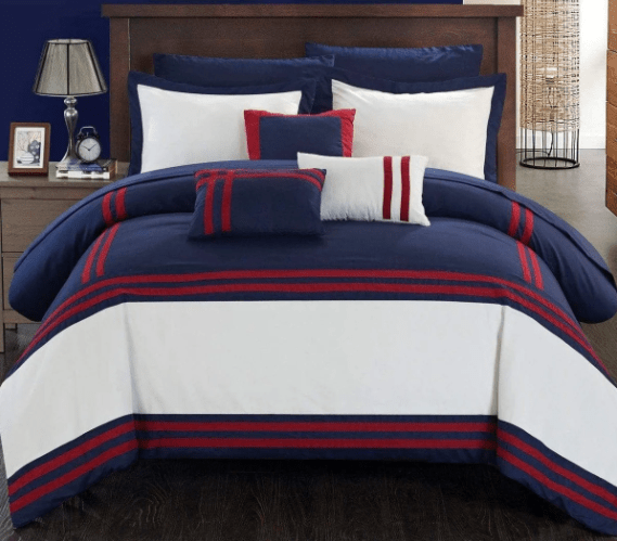 Chic Home 10-Piece Zarah Supersoft Comforter Set - Queen, Grey, Color Block Banding, Includes Sheets & Pillows